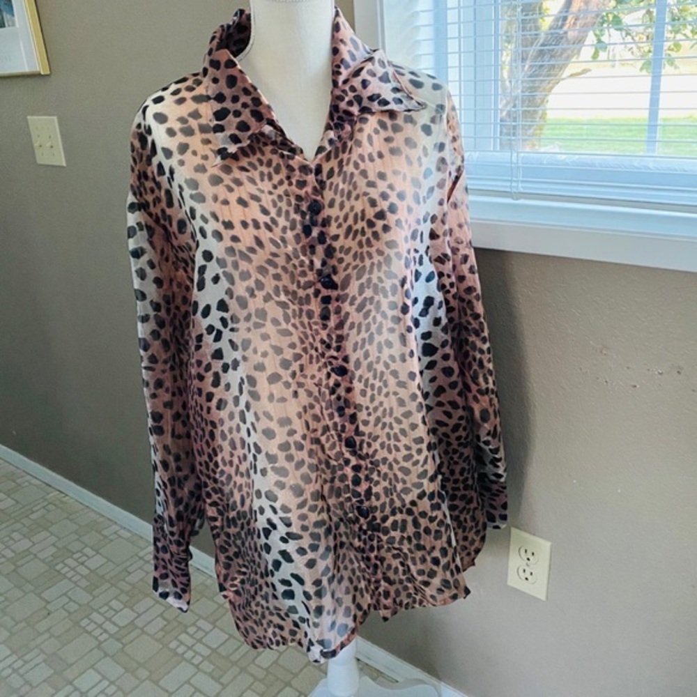 Proudly Plus shimmery sheer leopard blouse, Sz. 20